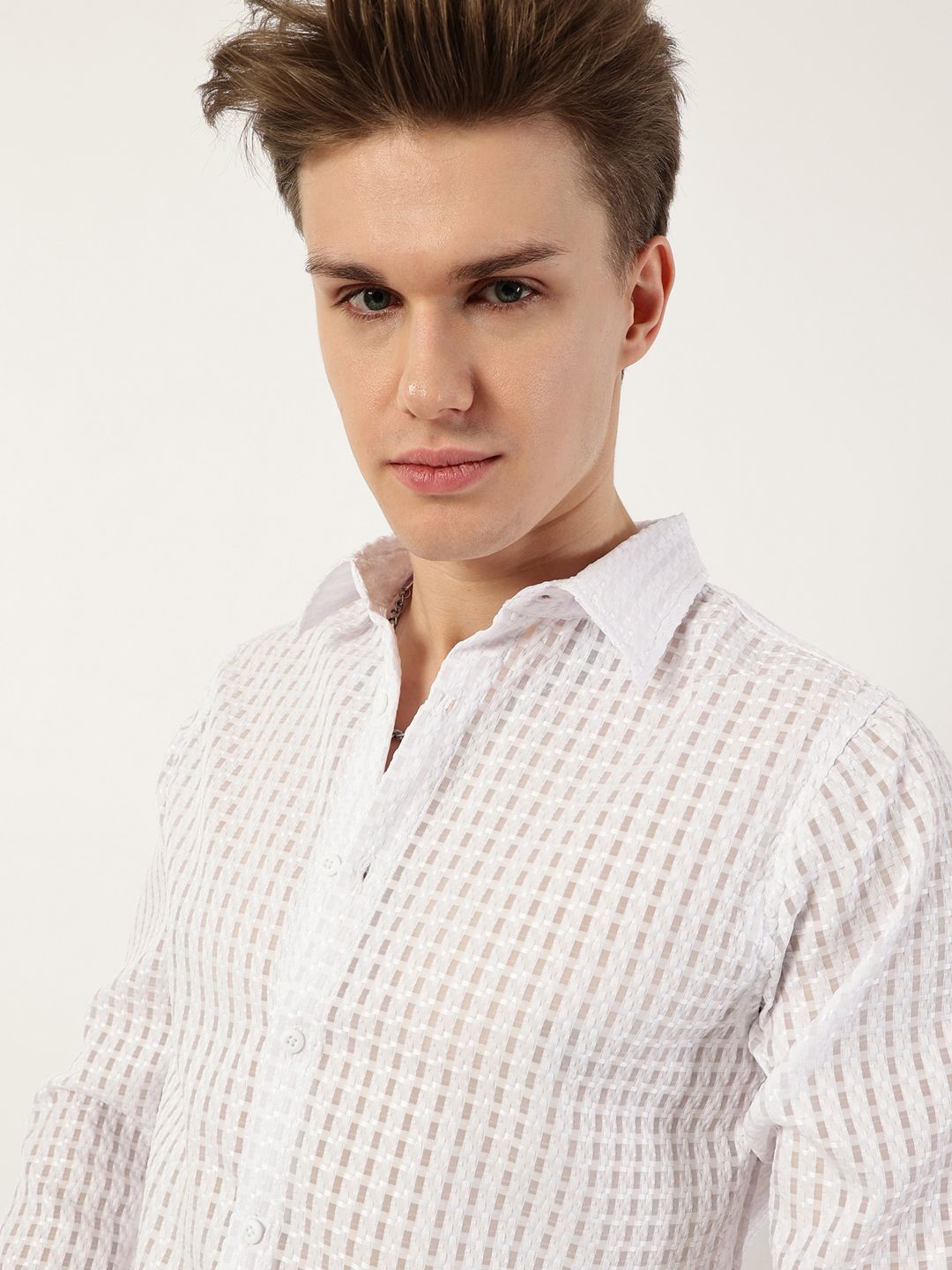 Thomas Scott Men Premium Spread Collar Textured Solid Slim Fit Casual Shirt