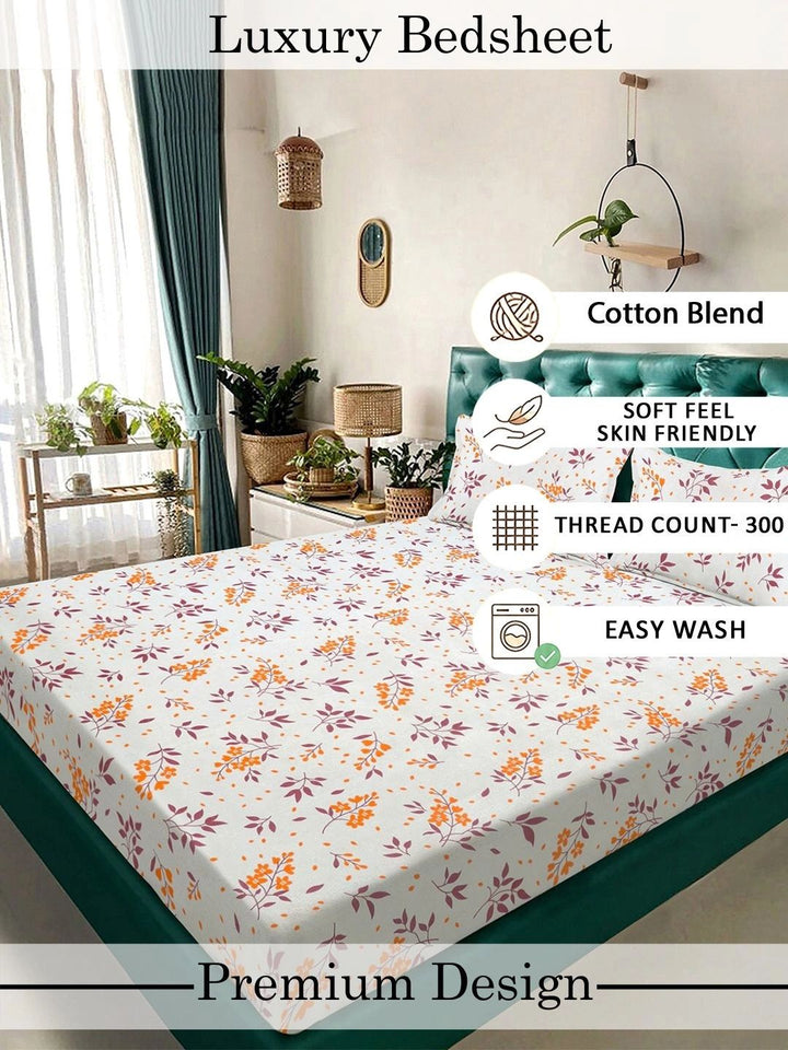 Myntra Elegant Homes White Floral 300 TC King Double Bedsheet with 2 Pillow Covers