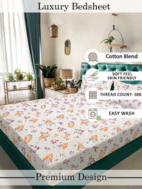 Myntra Elegant Homes White Floral 300 TC King Double Bedsheet with 2 Pillow Covers