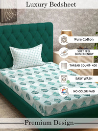 Myntra Elegant Homes Green Floral 400 TC Cadar Tempat Tidur Single dengan 1 Sarung Bantal