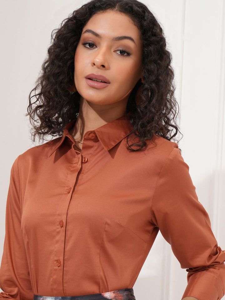 Tokyo Talkies Women Solid Buttondown Satin Shirt