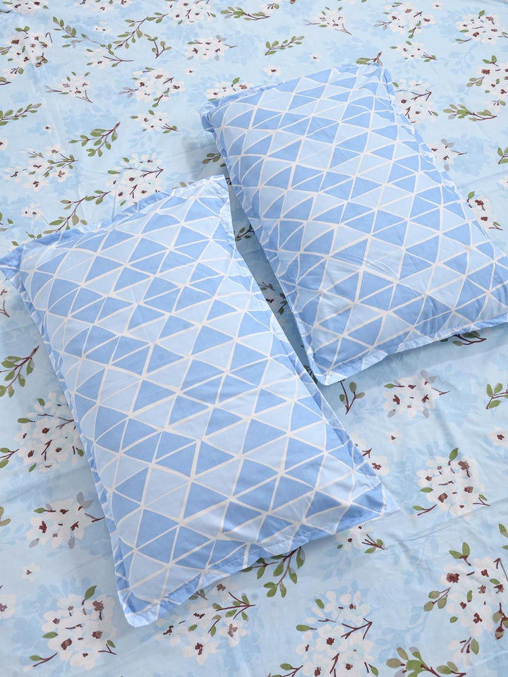 KLOTTHE Blue Floral Printed 300 TC King Size Cadar Dengan 2 Sarung Bantal