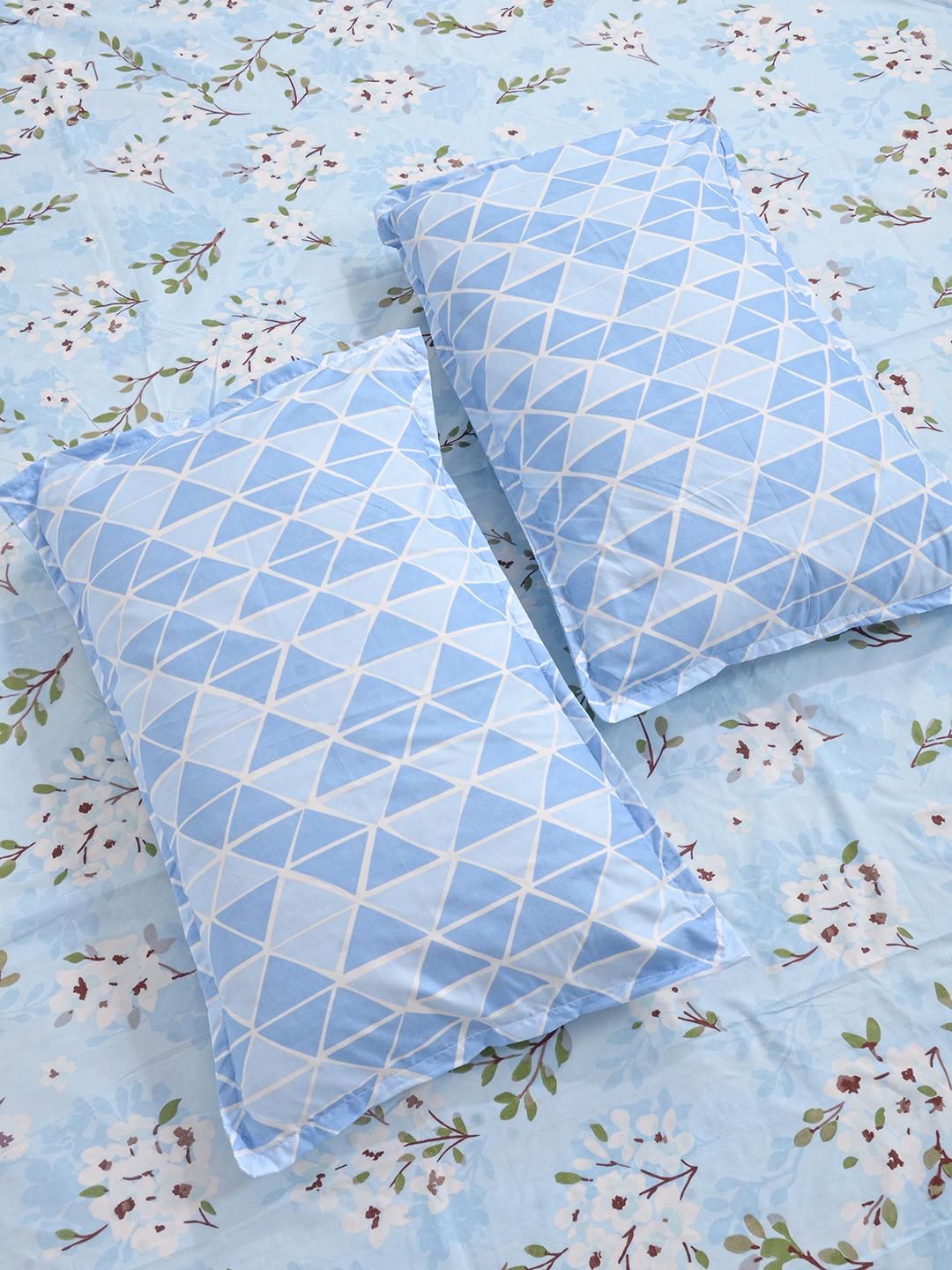 KLOTTHE Blue Floral Printed 300 TC King Size Cadar Dengan 2 Sarung Bantal