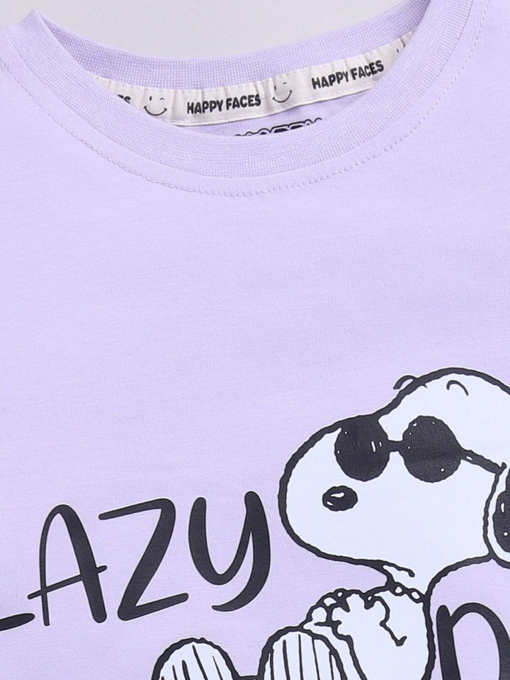 Happy Faces Girls Snoopy Dog Printed Pure Cotton Longline T-shirt