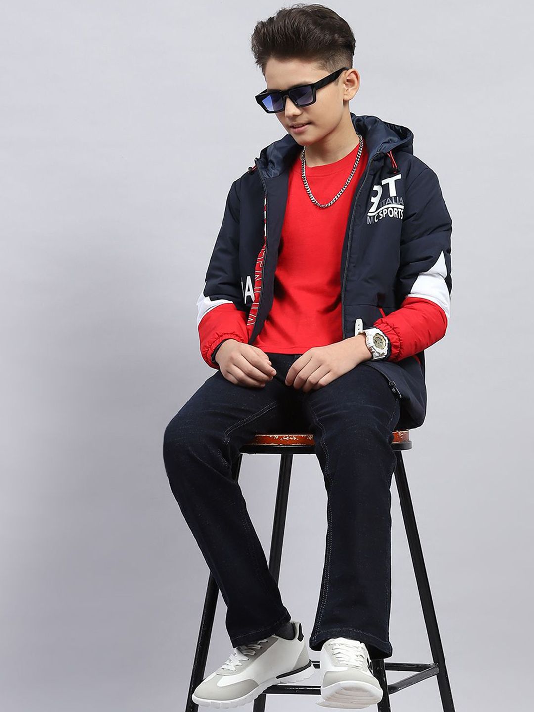Monte Carlo Boys Hooded Typography Printed Casual Sporty Jacket