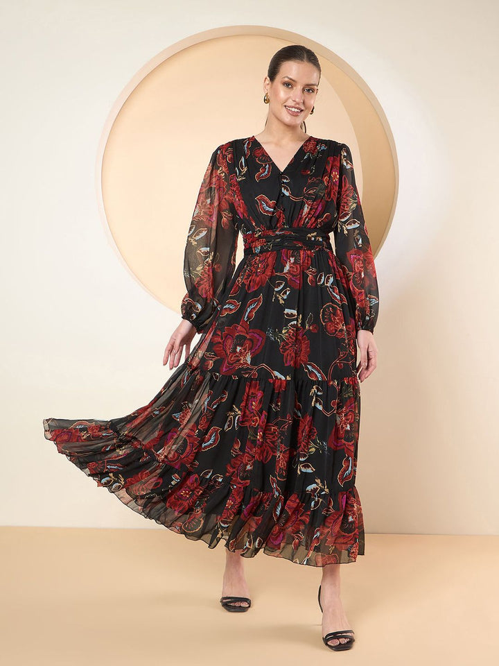 Antheaa Women Floral Printed Fit and Flare Midi Dress