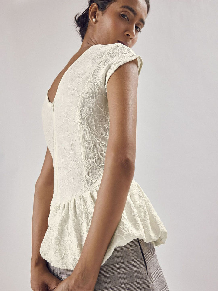 The Label Life Women Ivory Jacquard Bubble Hem Top