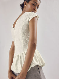 The Label Life Women Ivory Jacquard Bubble Hem Top