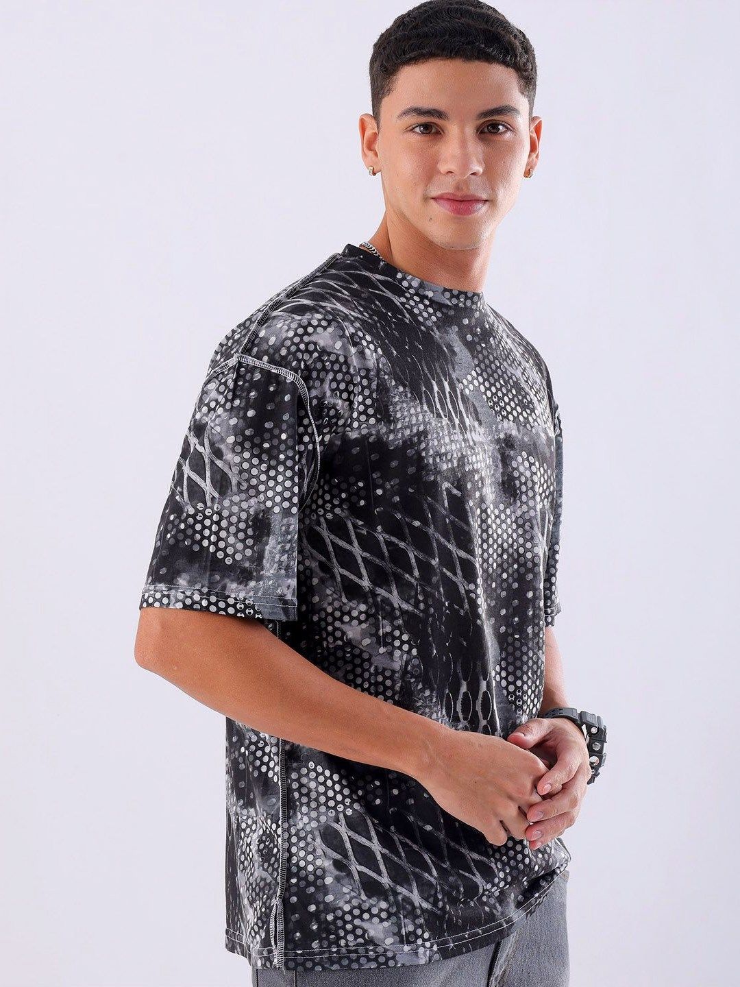 The Indian Garage Co Men Abstract Printed Neck Oversized T-shirt