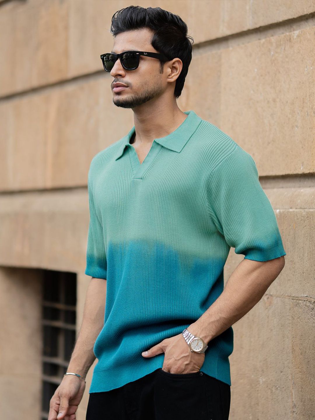 Powerlook Men Aqua Blue Ombre T-Shirt