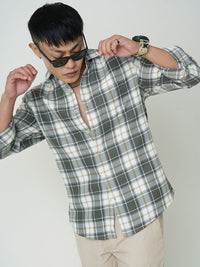 VASTRADO Men Classic Spread Collar Checked Cotton Slim Fit Casual Shirt