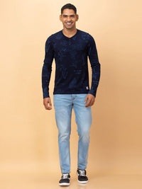 Being Human Pure Cotton Printed Henley Neck Raw Edge T-shirt