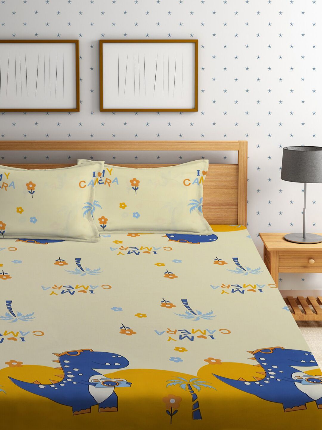 HOSTA HOMES Cartoon Characters 210 TC Queen Bedsheet with 2 Pillow Covers