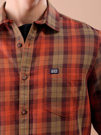 The Indian Garage Co Tartan Checked Pure Cotton Casual T-Shirt