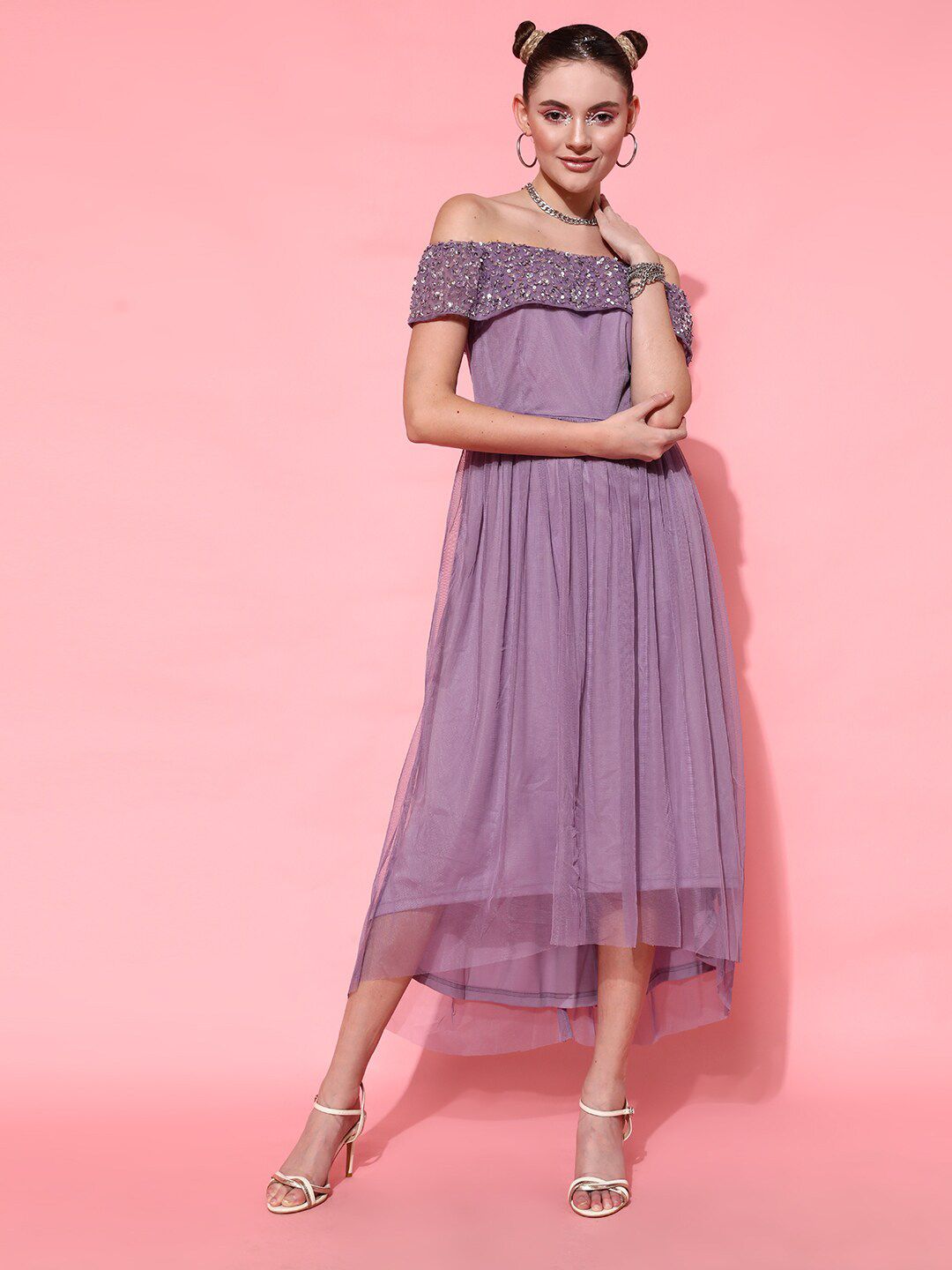 STREET 9 Women Lavender Solid Midi Dress
