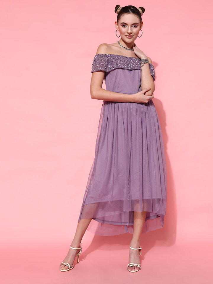 STREET 9 Women Lavender Solid Midi Dress