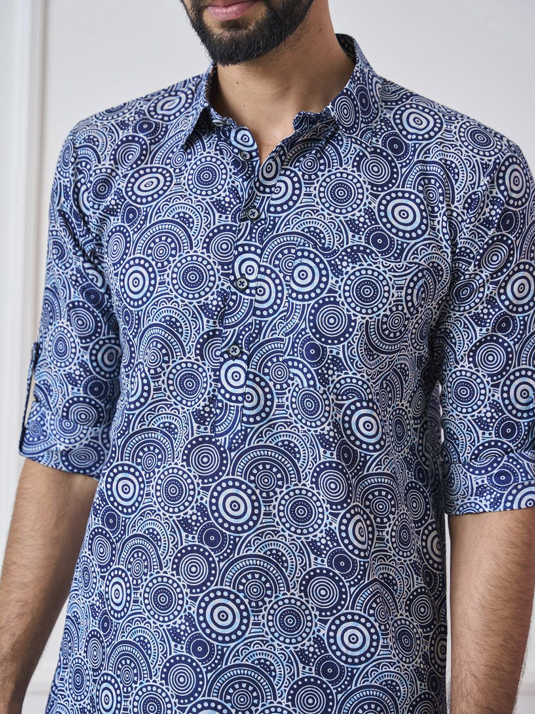 See Designs Shirt Collar Ethnic Motifs Printed Pathani Pure Cotton Kurta