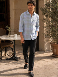 Eszett Men Checked Spread Collar Cotton Baju Kasual