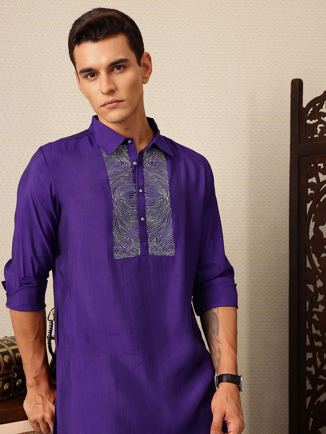 House of Pataudi Yoke Design Thread Work Rozana Kurta