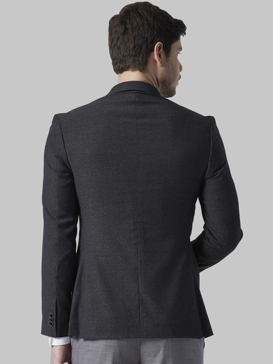 Park Avenue Men Charcoal Grey Solid Single Breasted Formal Blazer