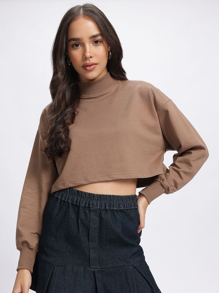 DressBerry Musical Cat Printed Drop-Shoulder Crop Sweatshirt