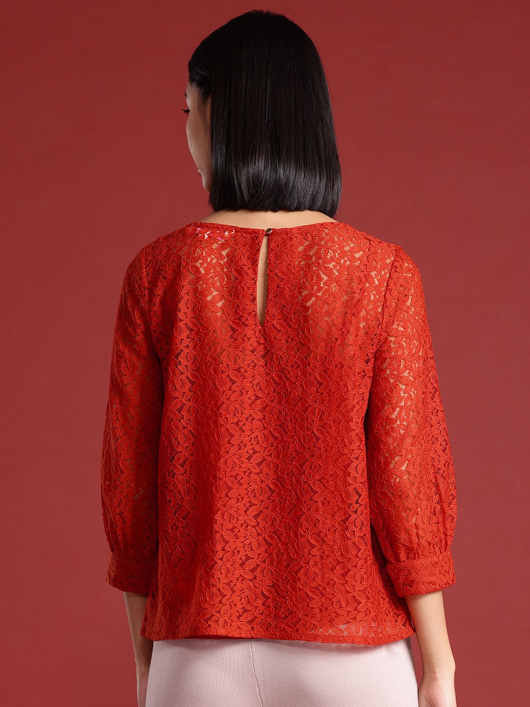 all about you Puff Sleeves Lace-Inserted Top