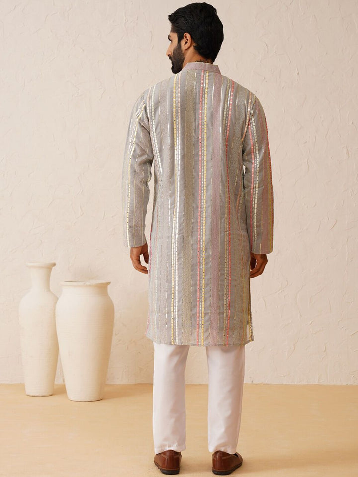 SOJANYA LUXE Sulam Labuci Mandarin Kolar Lengan Panjang Kapas Kurta Lurus