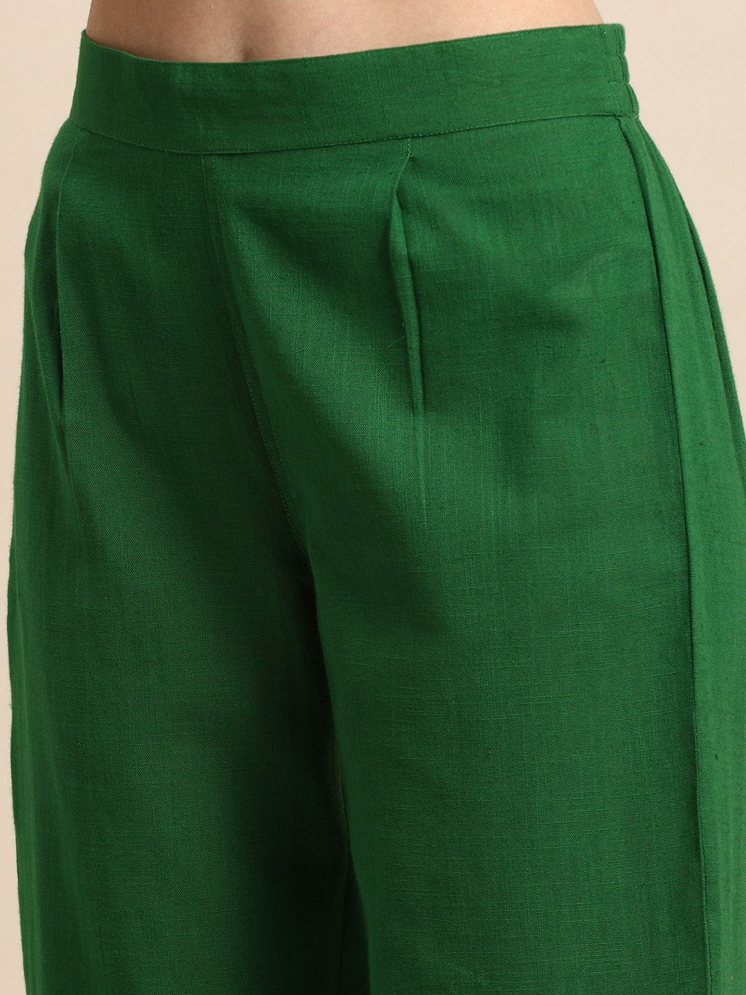 Anouk Women Green Solid Straight Kurta with Trousers