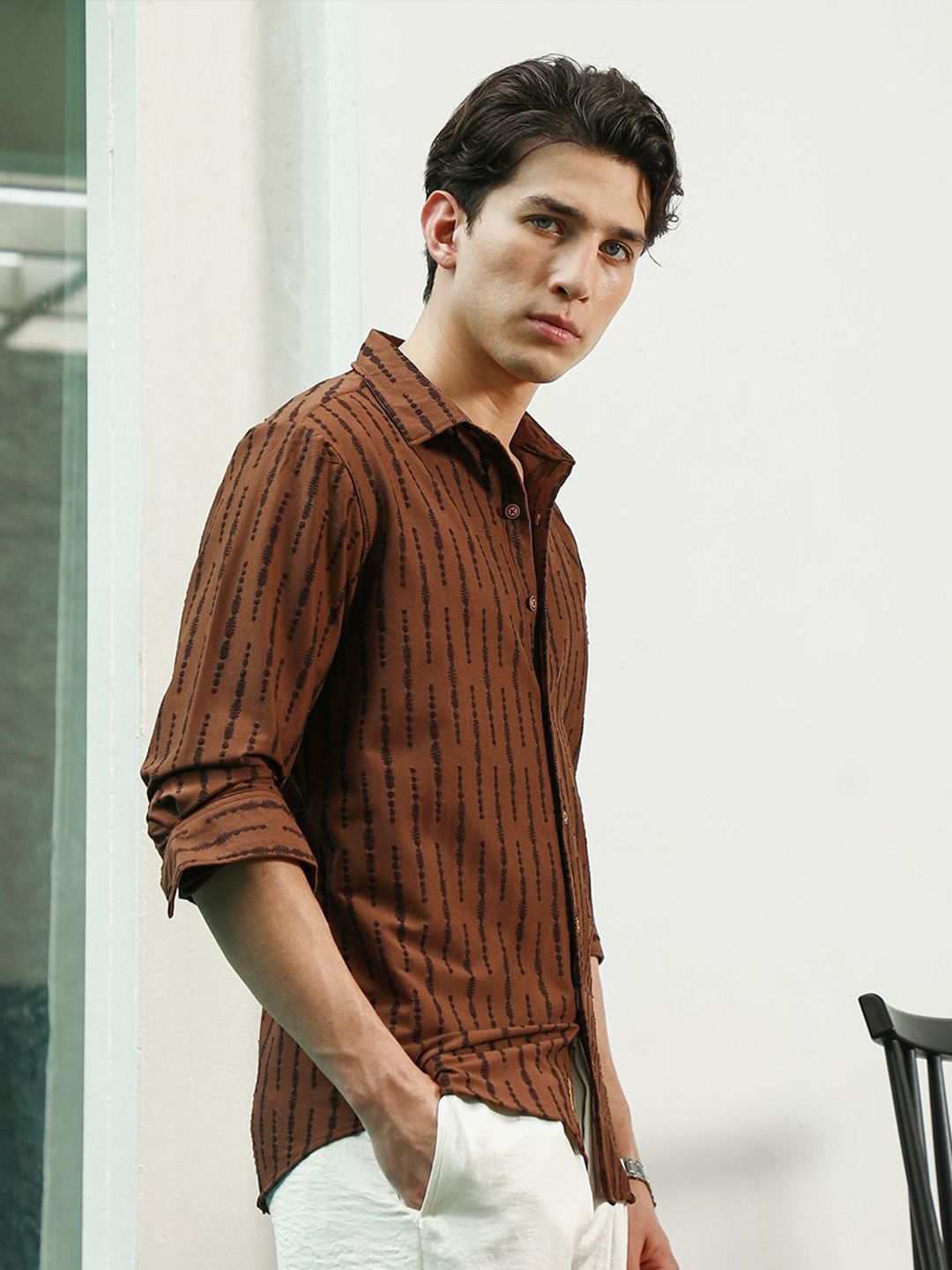 Campus Sutra Comfort Abstract Printed Spread Collar Cotton Casual Shirt