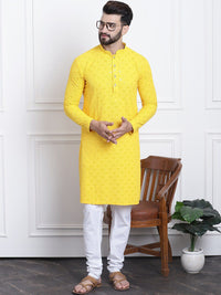 SOJANYA Woven Design Mandarin Collar Sequinned Straight Pure Cotton Kurta
