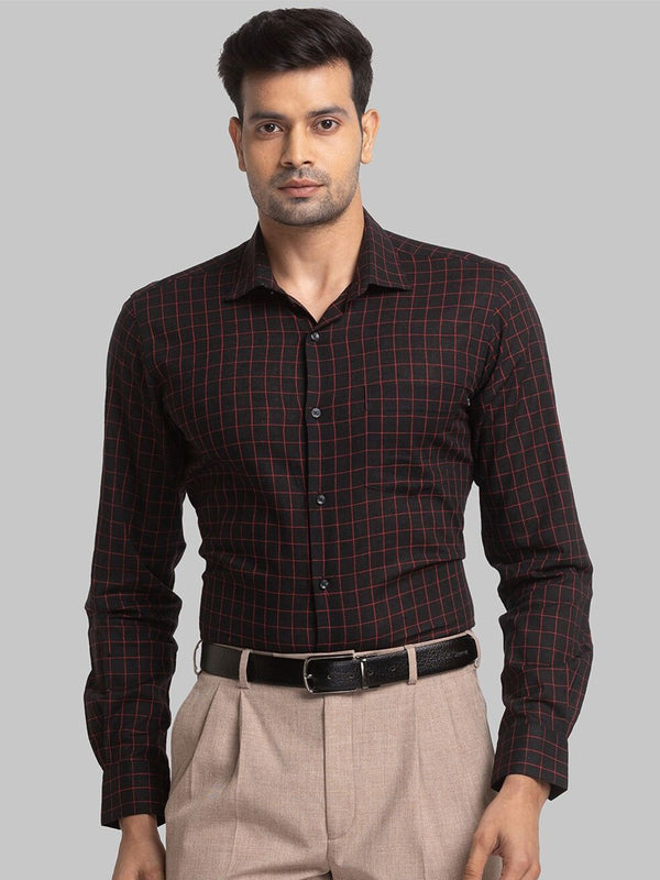 Park Avenue Slim Fit Windowpane Checked Cotton Linen Formal Shirt