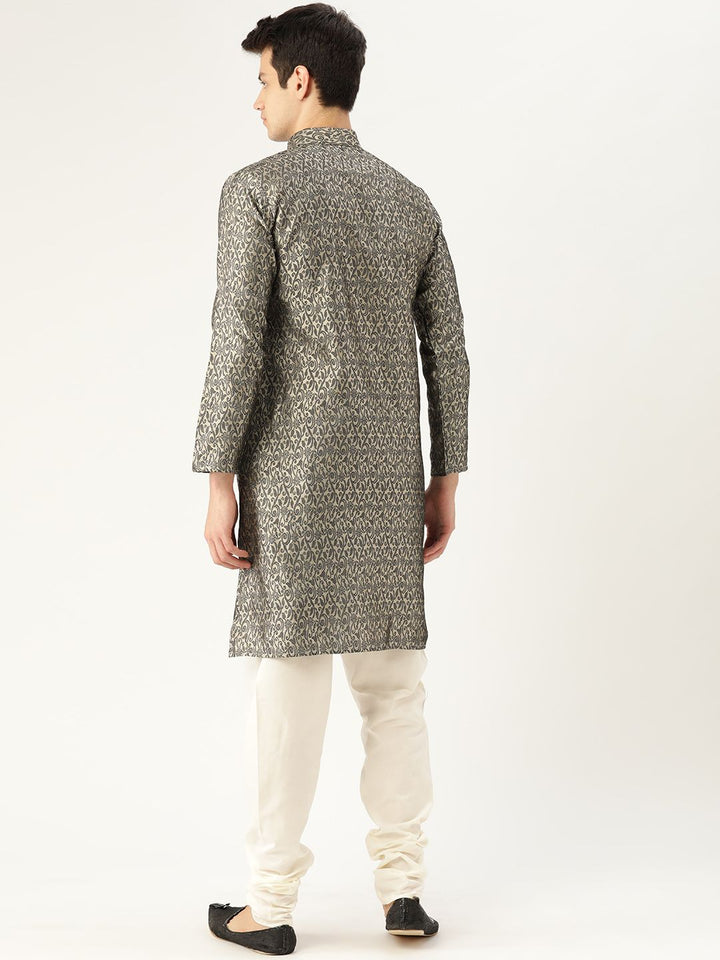 SOJANYA Lelaki Off-White & Black Woven Design Straight Kurta