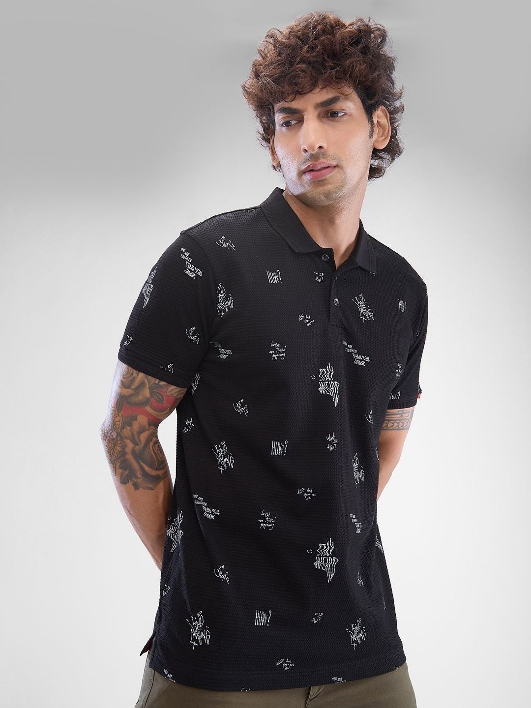 SPYKAR Men Polo Collar Conversational Printed Slim Fit T-shirt
