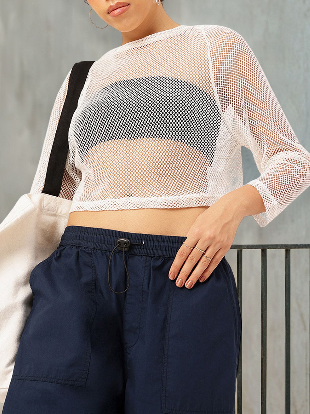DressBerry Breezy Boxy Bliss Mesh Sensation Cotton Crop Top