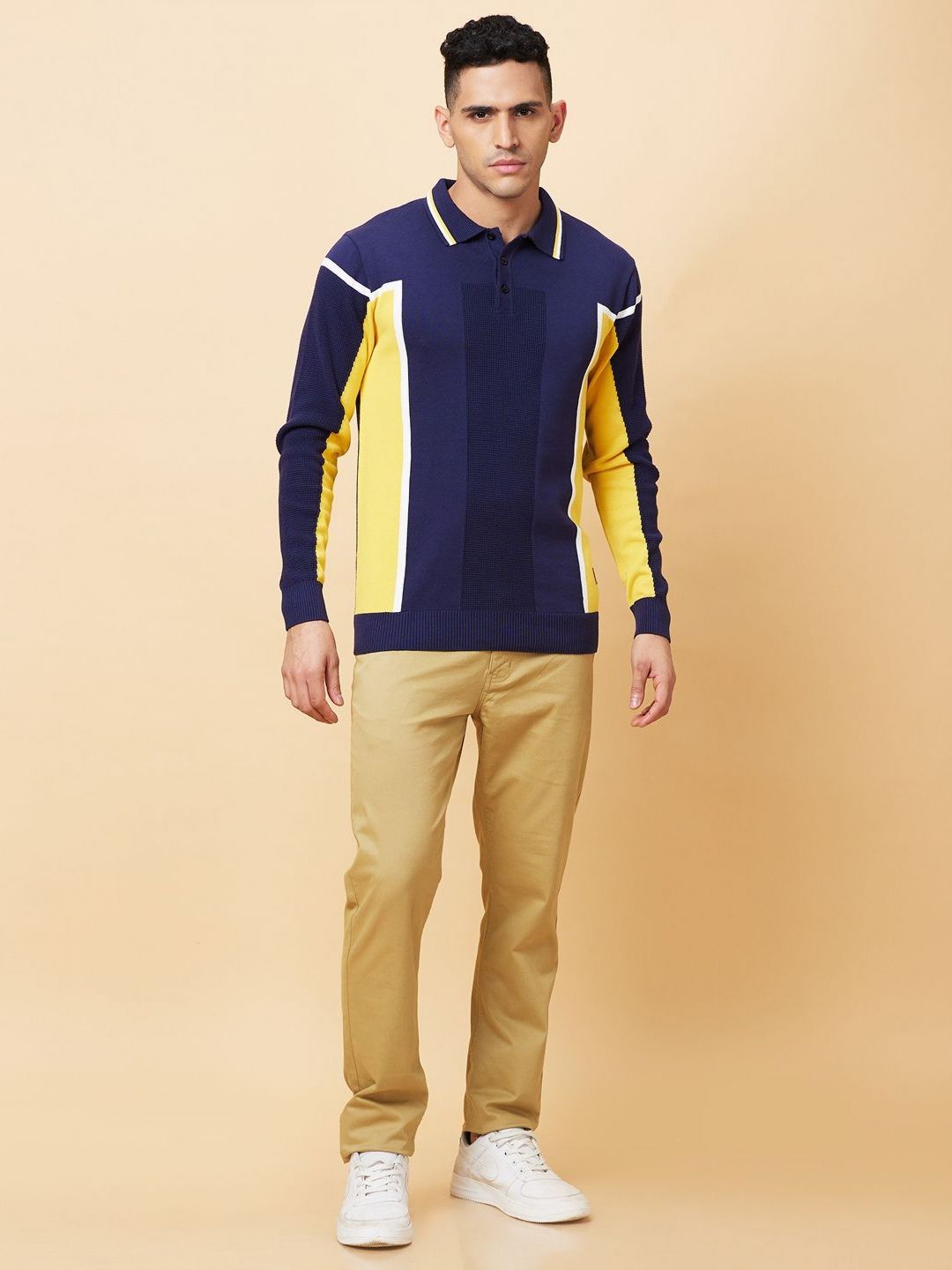 Being Human Men Colourblocked Polo Collar Pockets T-shirt