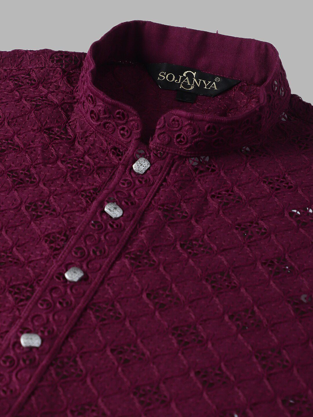 SOJANYA Geometric Embroidered Sequence Mandarin Collar Pure Cotton Kurta