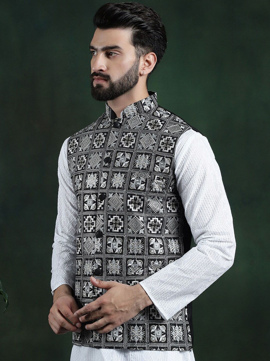 SOJANYA Jaket Tenun Nehru Lelaki Sulam