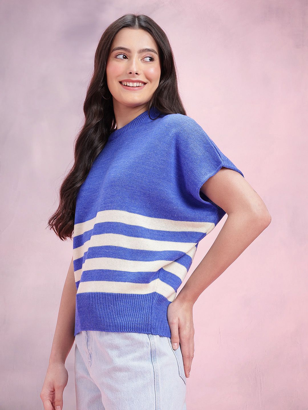 DressBerry Striped Round Neck Extended Sleeves Pullover