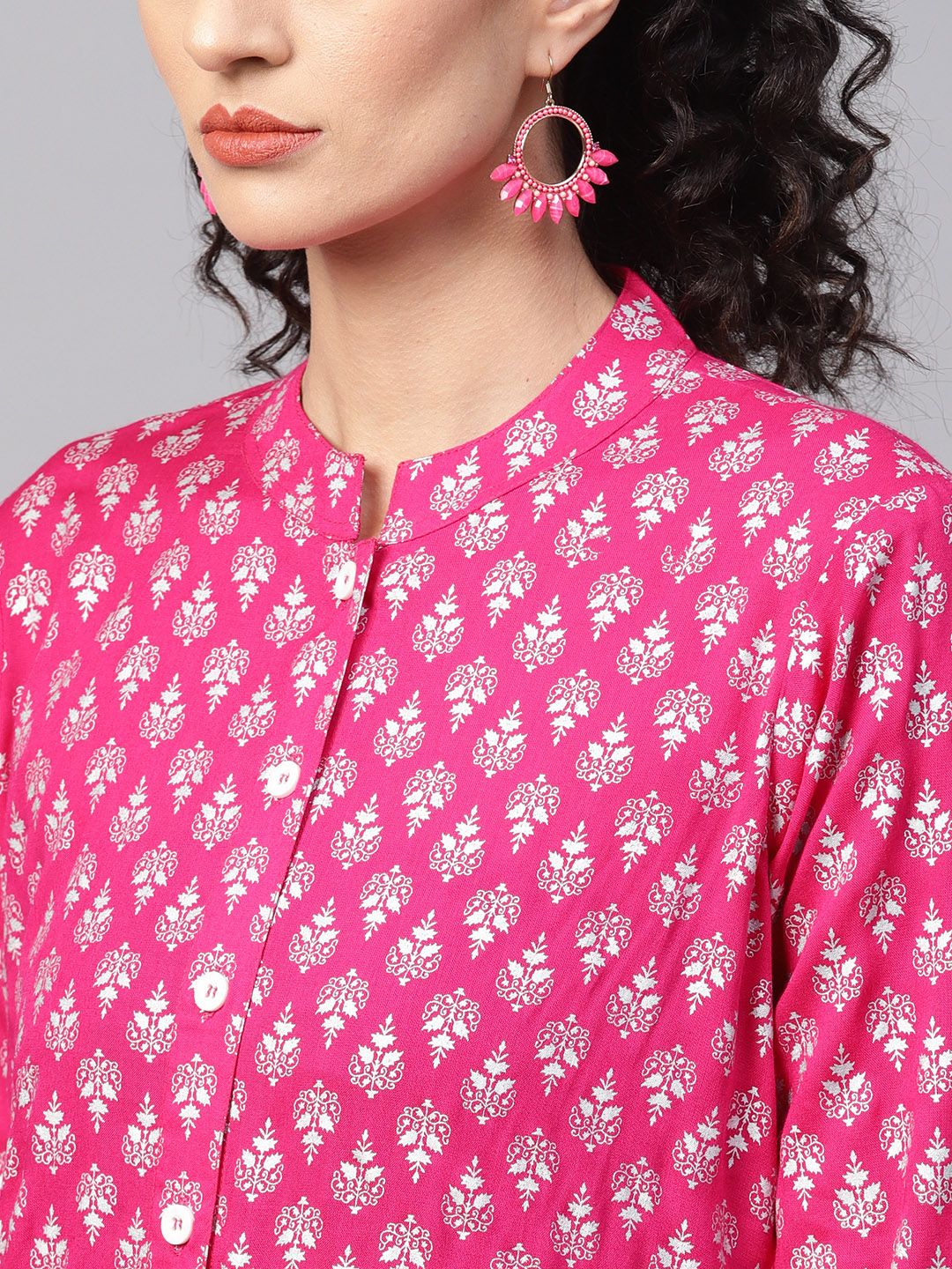 SOJANYA Women Pink & Silver Foil Print A-Line Kurta