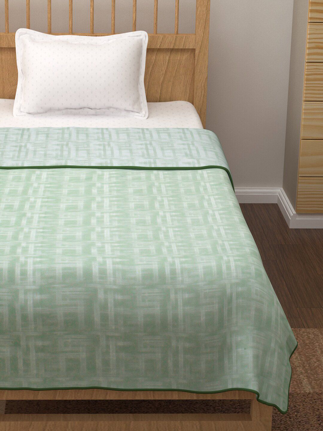 Story@home Green Striped AC Room 150 GSM Reversible Cotton Single Bed Dohar
