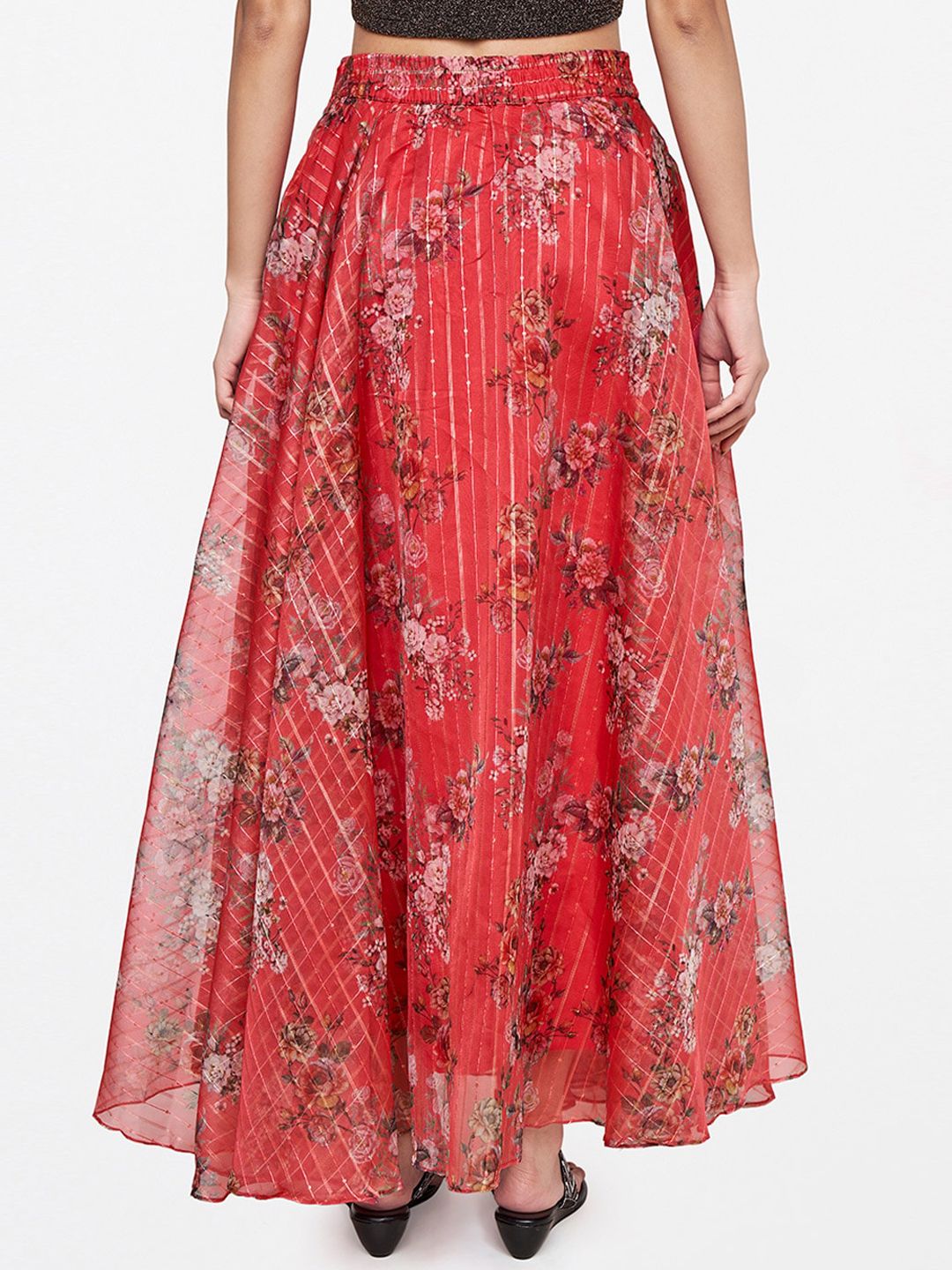Global Desi Women Pink Floral Flared Maxi Skirts