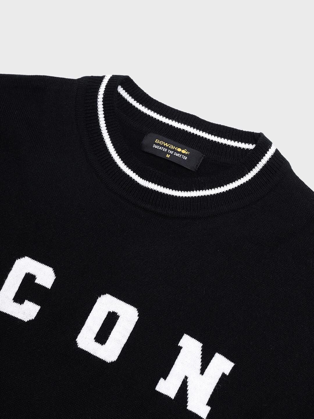 Bewakoof Men Jet Black ICON Typography Oversized Sweater