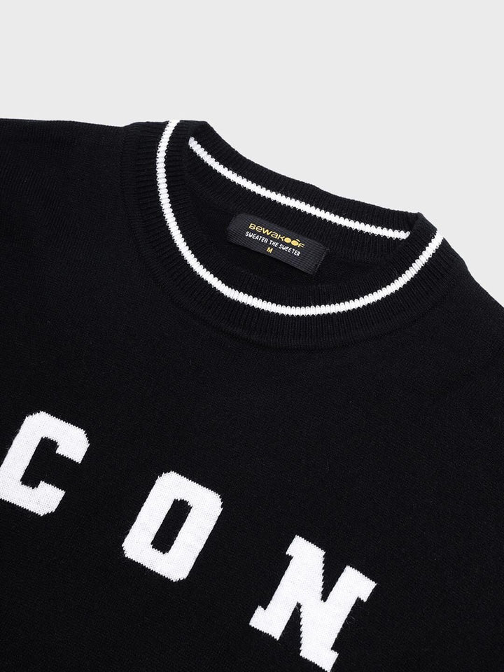 Bewakoof Men Jet Black ICON Typography Oversized Sweater