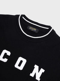 Bewakoof Men Jet Black ICON Typography Oversized Sweater