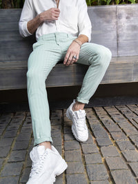 The Indian Garage Co Men Green & White Slim Fit Striped Chinos