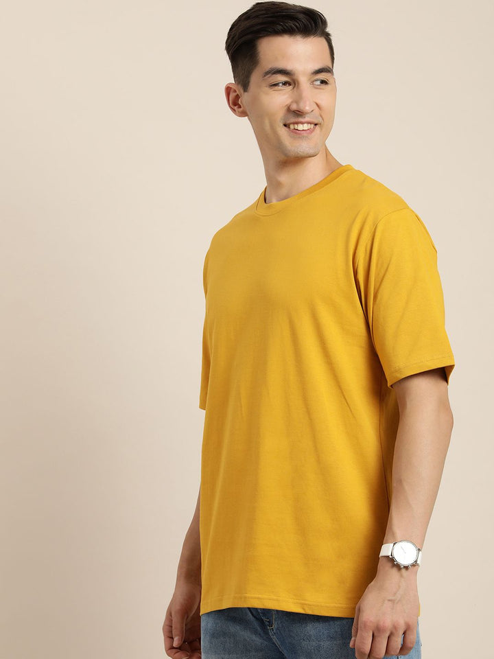 Difference of Opinion Men Mustard Yellow & Coffee Brown Back Print Oversized Cotton Tshirt