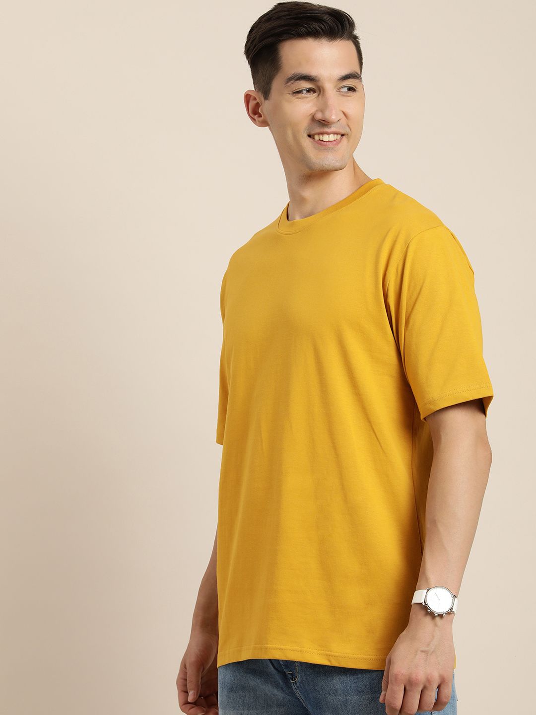Difference of Opinion Men Mustard Yellow & Coffee Brown Back Print Oversized Cotton Tshirt