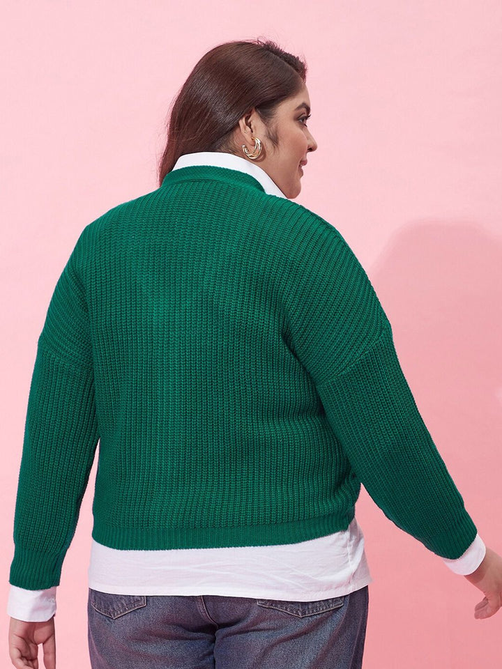 CURVY STREET Women Plus Size Ribbed Acrylic Crop Cardigan