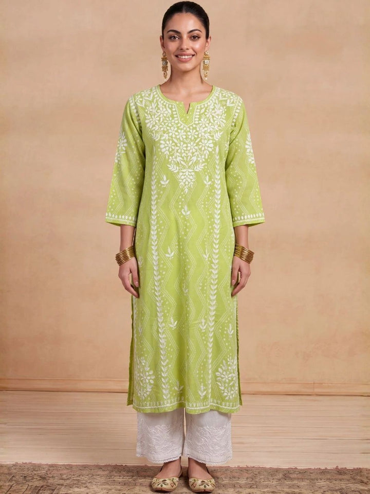 Rumah Wanita Chikankari Motif Etnik Bersulam Kurta Chikankari