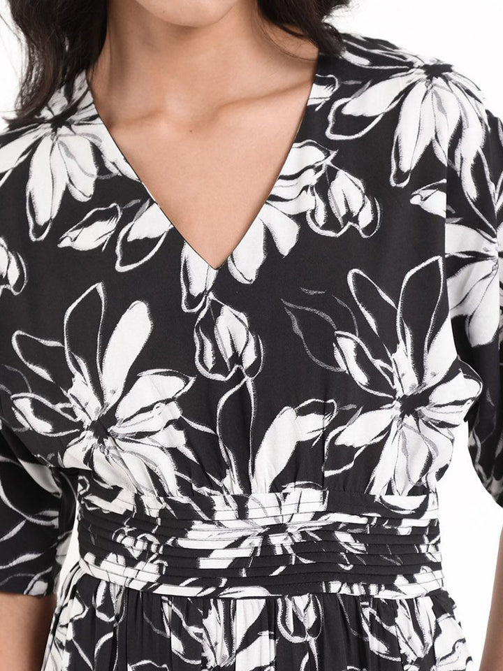 Rareism Floral Printed Fit & Flare Cotton Maxi Dress
